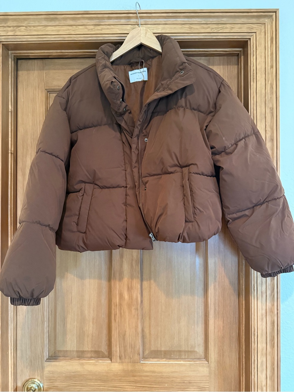 Amazon Essentials Brown Cropped Puffer Jacket